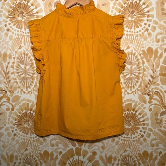 Calligraphy Ruffle-Trim Sleeveless Top in Mustard Yellow M - Picture 3 of 5